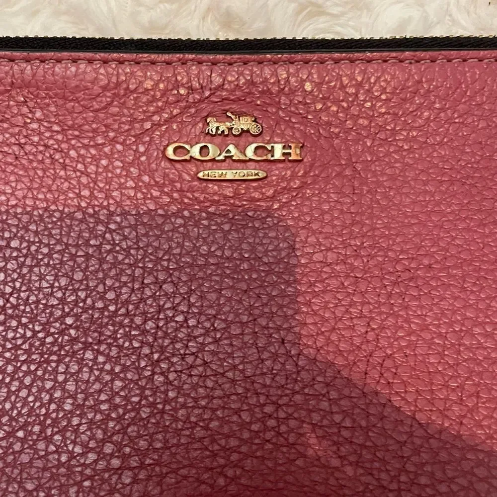 Coach Color Block Rouge Creme Pebbled Leather Large Double Zip Wristlet Wallet